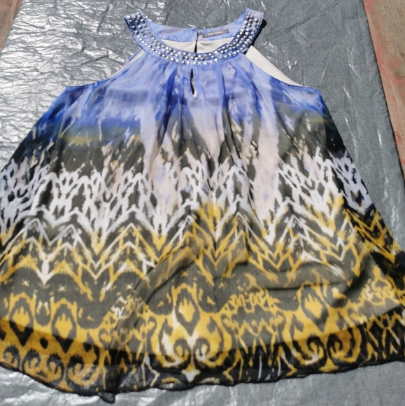 SUZY SHIER Medium Med M high necked tank top rhinestone embellished print lined - Picture 5 of 8